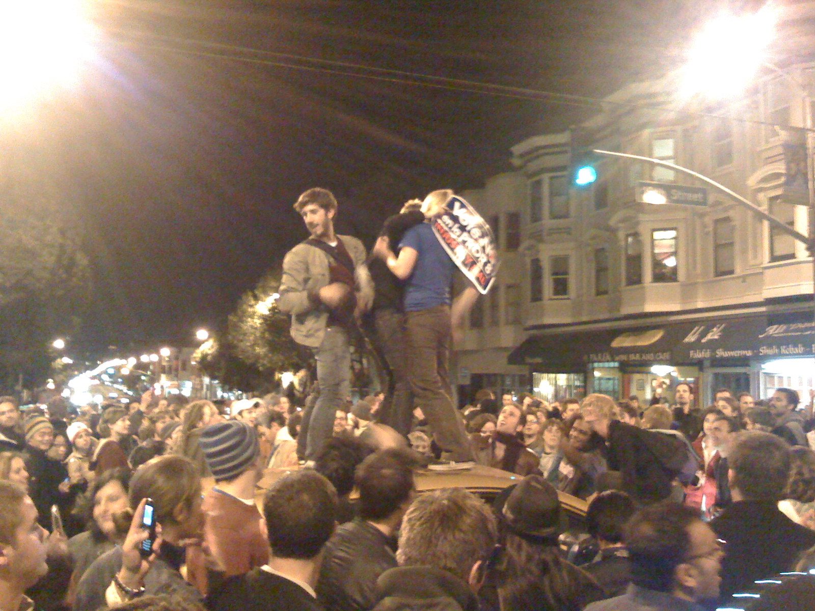 At several points, cars moved into the intersection so that they could be used as a sound...